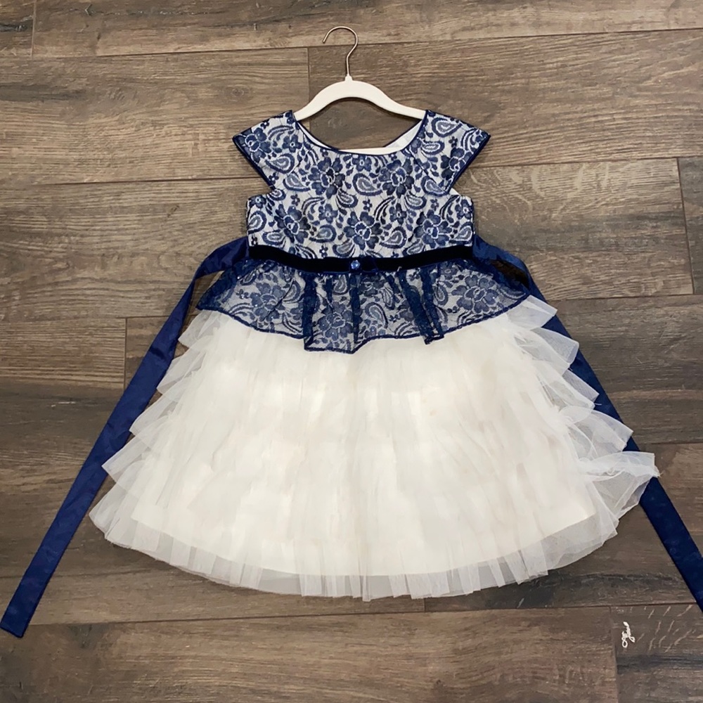Blue lace and white ruffles Girls size 6 Jona Michelle Dress